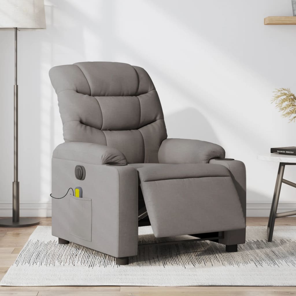 vidaXL elektrisks masāžas krēsls, atgāžams, pelēkbrūns audums