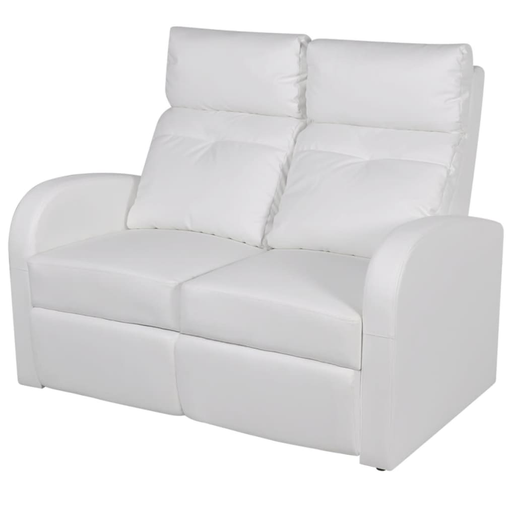 vidaXL atgāžams atpūtas krēsls, divvietīgs, balta mākslīgā āda