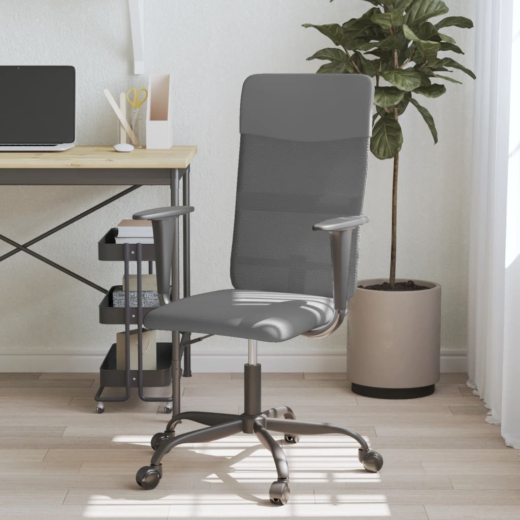 vidaXL biroja krēsls, regulējams augstums, sieta audums, mākslīgā āda