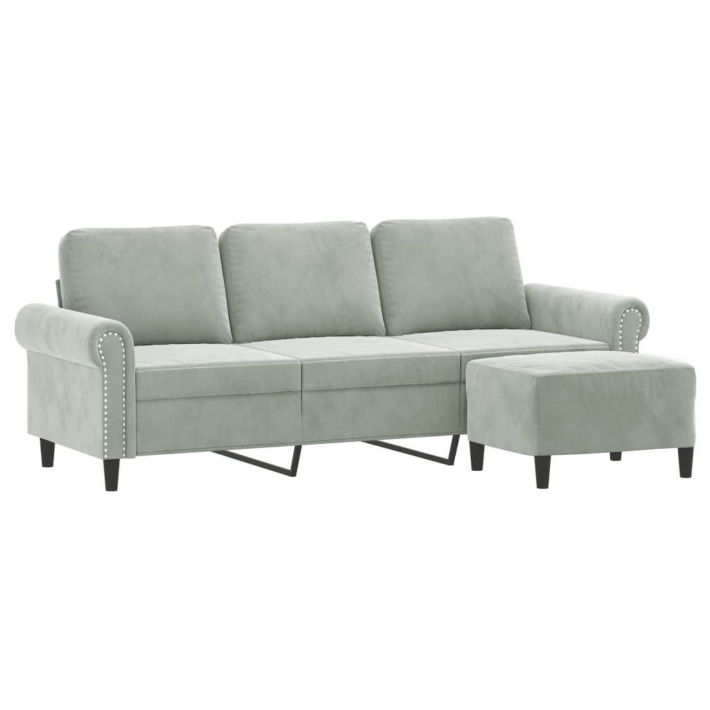 vidaXL trīsvietīgs dīvāns ar kājsoliņu, 180 cm, gaiši pelēks samts