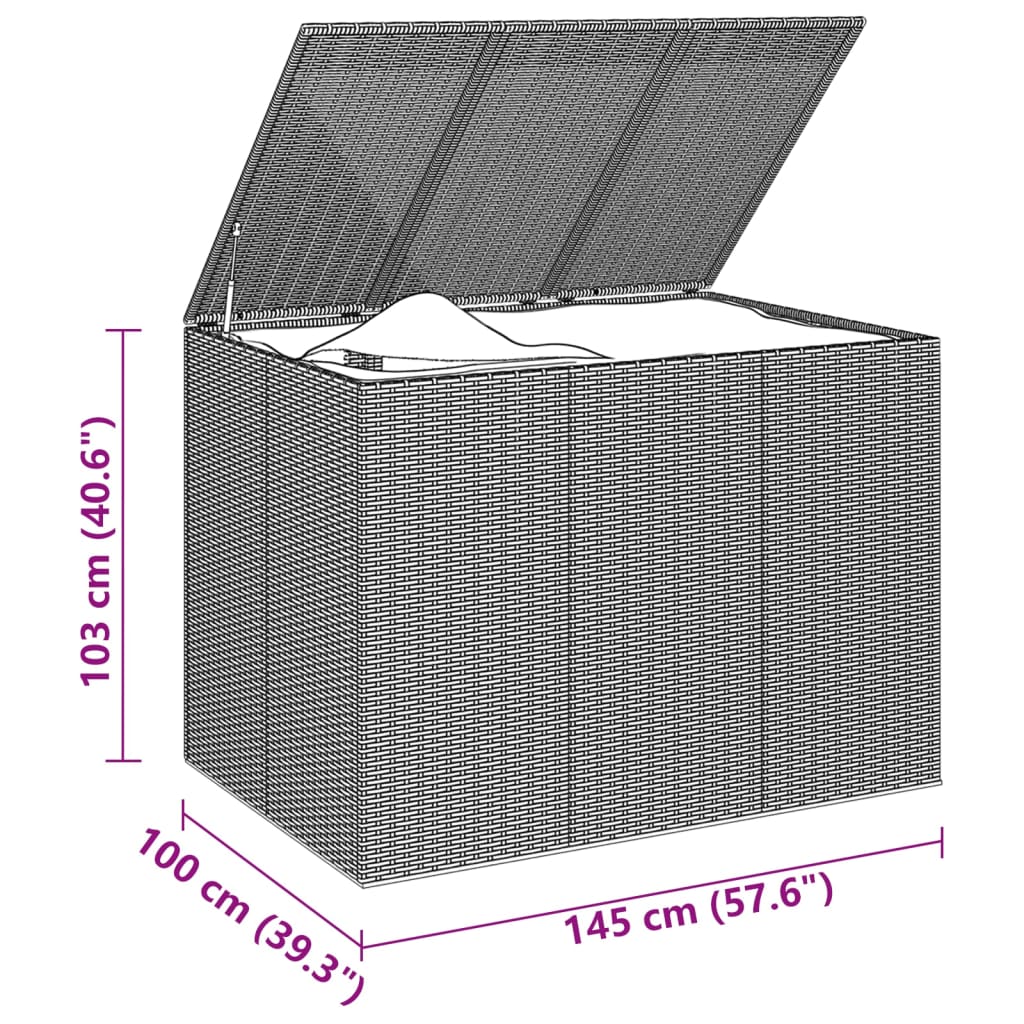 vidaXL dārza spilvenu kaste, 145x100x103 cm, pelēka PE rotangpalma