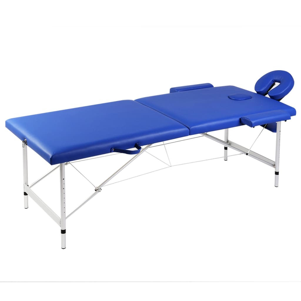 vidaXL masāžas galds, saliekams, 2 daļas, alumīnija rāmis, zils