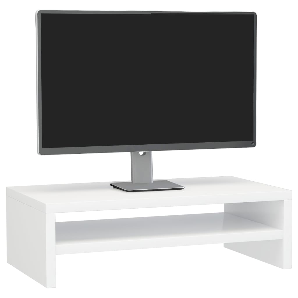 vidaXL monitora paliktnis, 42x24x13 cm, skaidu plāksne, spīdīgi balts