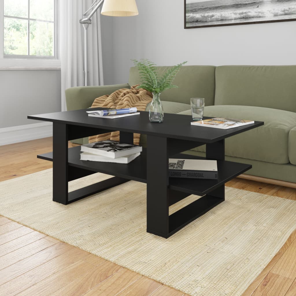 vidaXL kafijas galdiņš, 110x55x42 cm, melns, skaidu plāksne