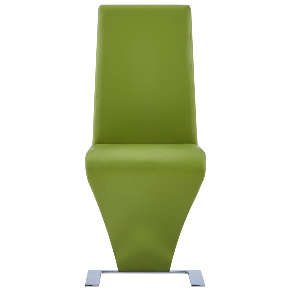 vidaXL virtuves krēsli, 2 gab., zigzaga forma, zaļa mākslīgā āda