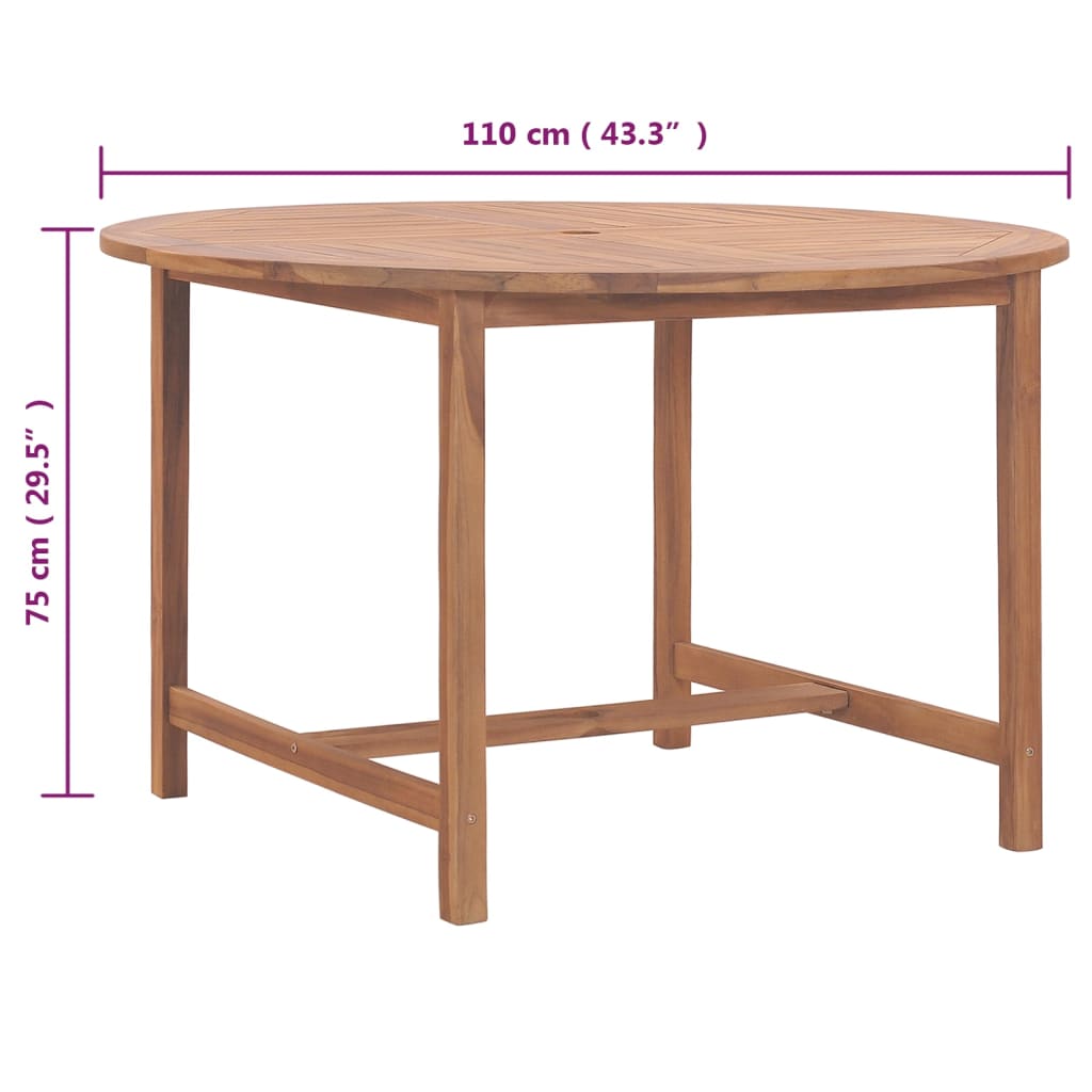 vidaXL dārza galds, Ø110x75 cm, masīvs tīkkoks