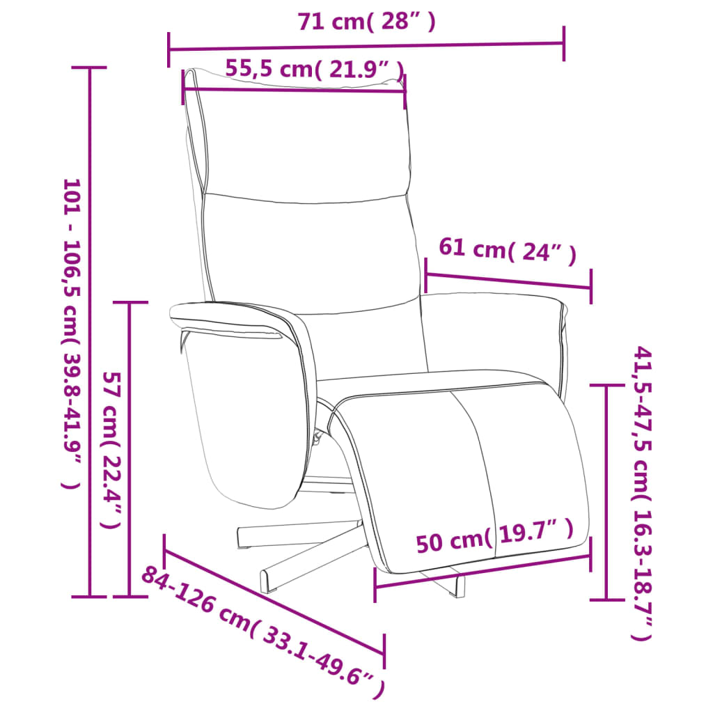 vidaXL atpūtas krēsls ar kāju balstu, atgāžams, pelēka mākslīgā āda