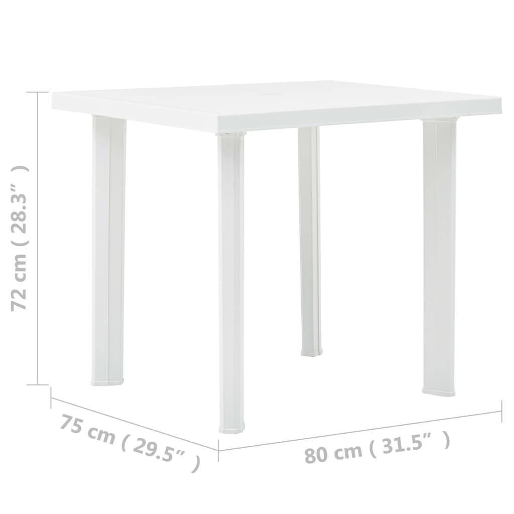 vidaXL dārza galds, balts, 80x75x72 cm, plastmasa