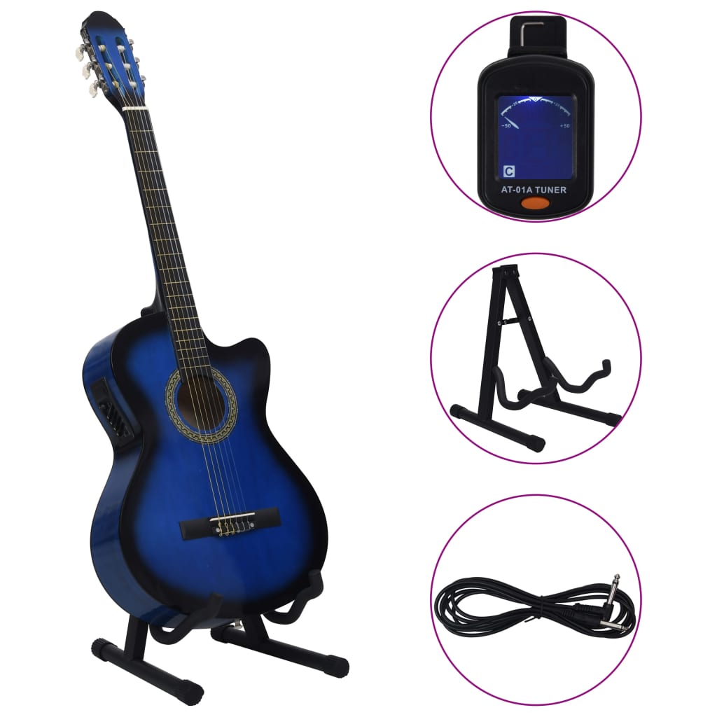 vidaXL 12-daļīgs ģitāras komplekts ar 6 stīgām un ekvalaizeru, zila