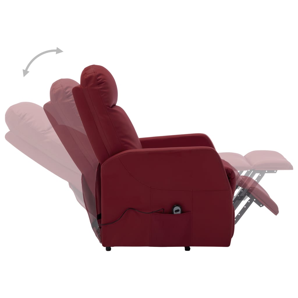 vidaXL atpūtas krēsls, paceļams, vīnsarkana mākslīgā āda