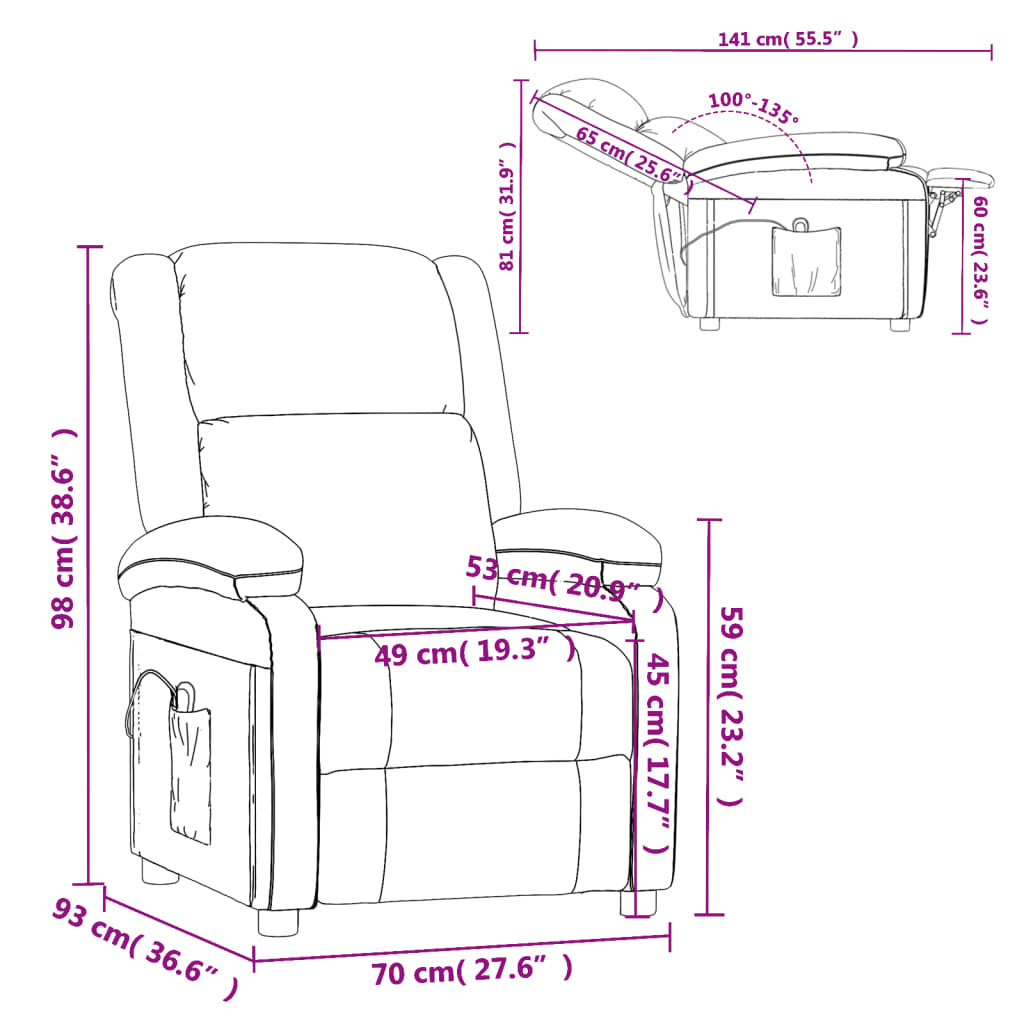 vidaXL elektrisks atpūtas krēsls, atgāžams, krēmkrāsas audums