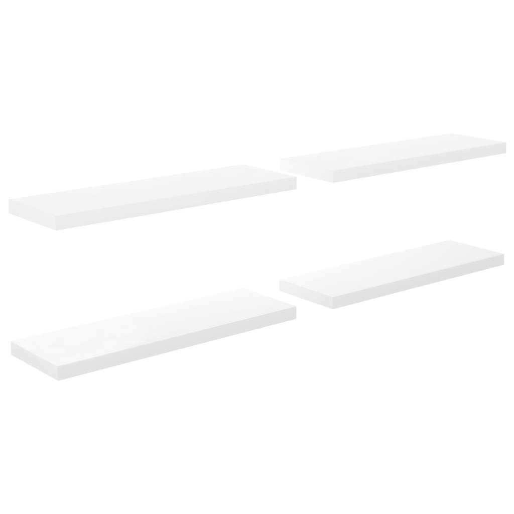 vidaXL sienas plaukti, 4 gab., spīdīgi balti, 80x23,5x3,8 cm, MDF