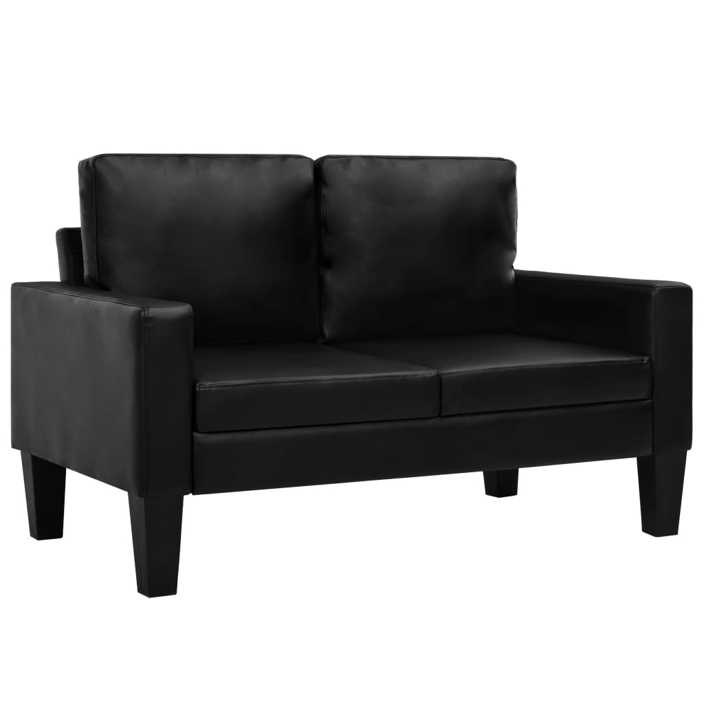 vidaXL dīvāns, divvietīgs, melna mākslīgā āda