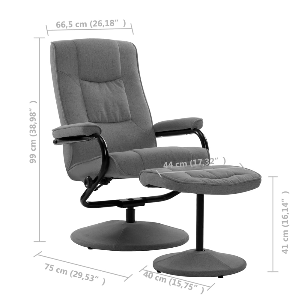 vidaXL krēsls ar kāju balstu, gaiši pelēks audums