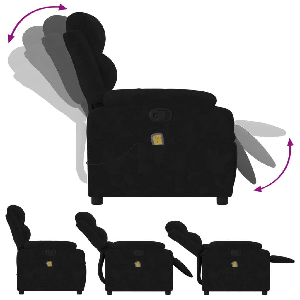 vidaXL masāžas krēsls, atgāžams, melns samts