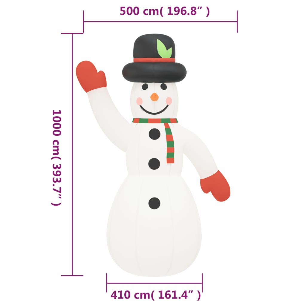 vidaXL piepūšams sniegavīrs ar LED, 1000 cm