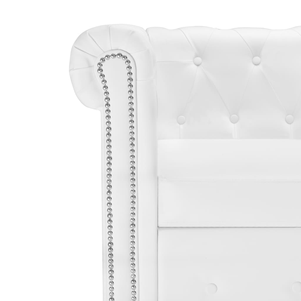 vidaXL stūra dīvāns Chesterfield, balta mākslīga zamšāda