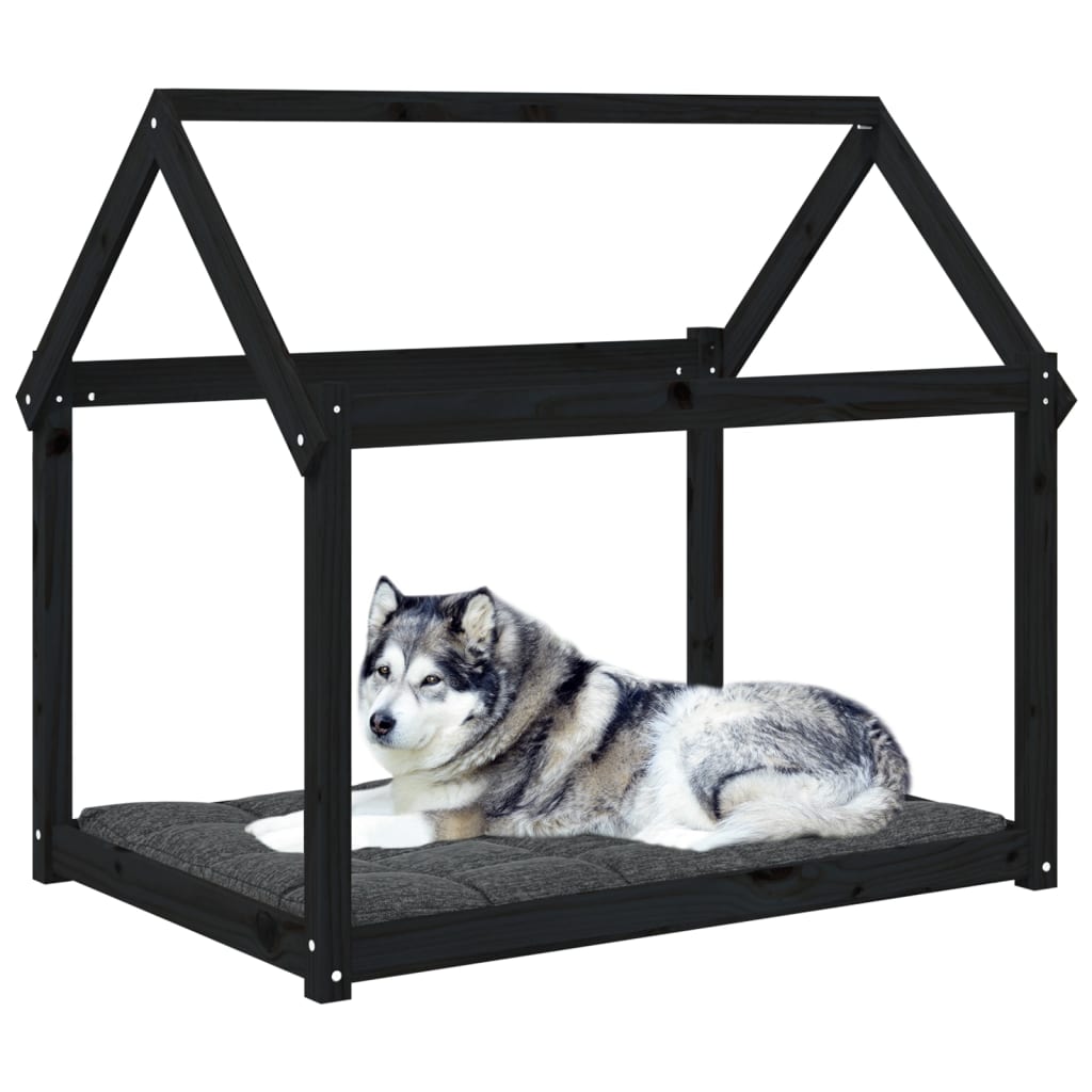 vidaXL suņu gulta, melna, 111x80x100 cm, priedes masīvkoks