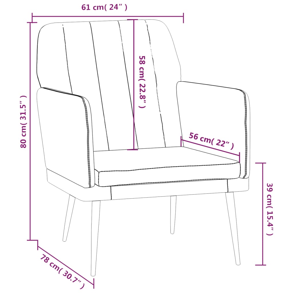 vidaXL atpūtas krēsls, melns, 61x78x80 cm, mākslīgā āda