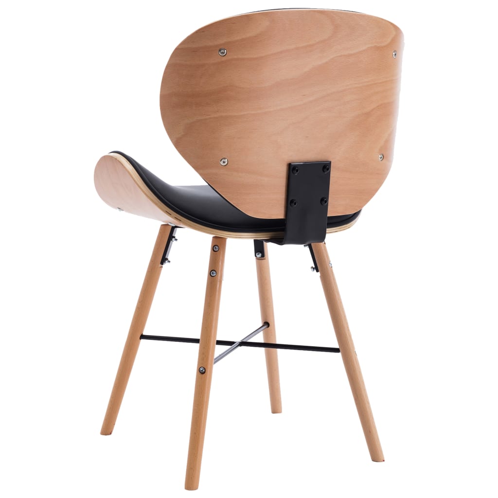 vidaXL virtuves krēsli, 2 gab., liekts koks, melna mākslīgā āda