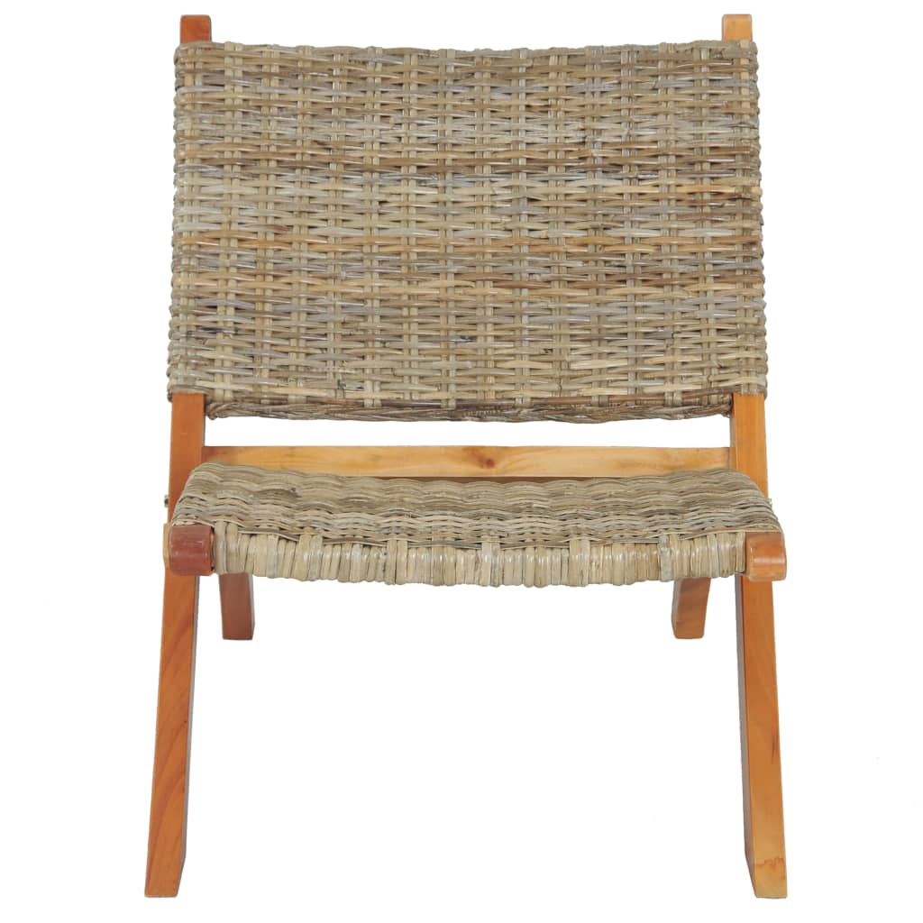vidaXL atpūtas krēsls, dabīga Kubu rotangpalma, masīvs sarkankoks