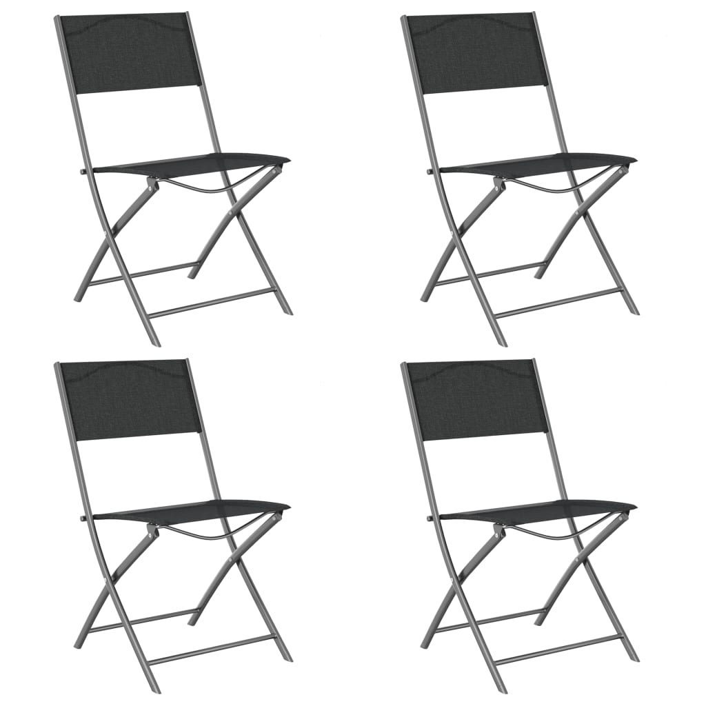 vidaXL saliekami dārza krēsli, 4 gab., melni, tērauds un tekstilēns