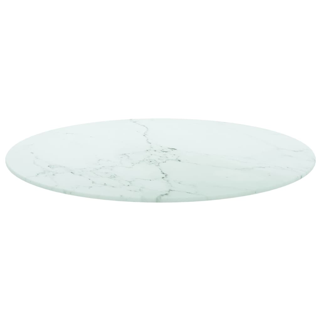 vidaXL galda virsma, balta, Ø60x0,8 cm, stikls ar marmora dizainu