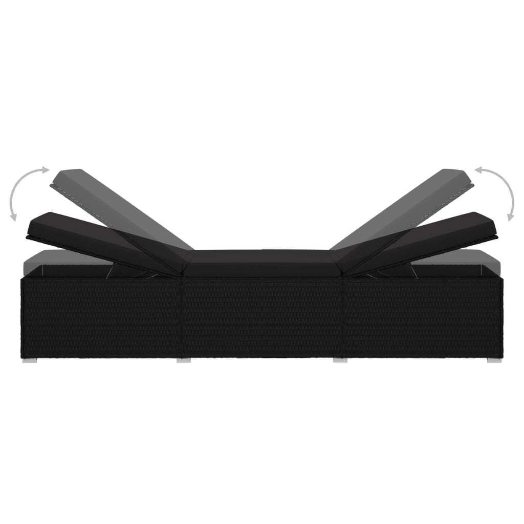 vidaXL sauļošanās zvilnis ar matraci, melna PE rotangpalma