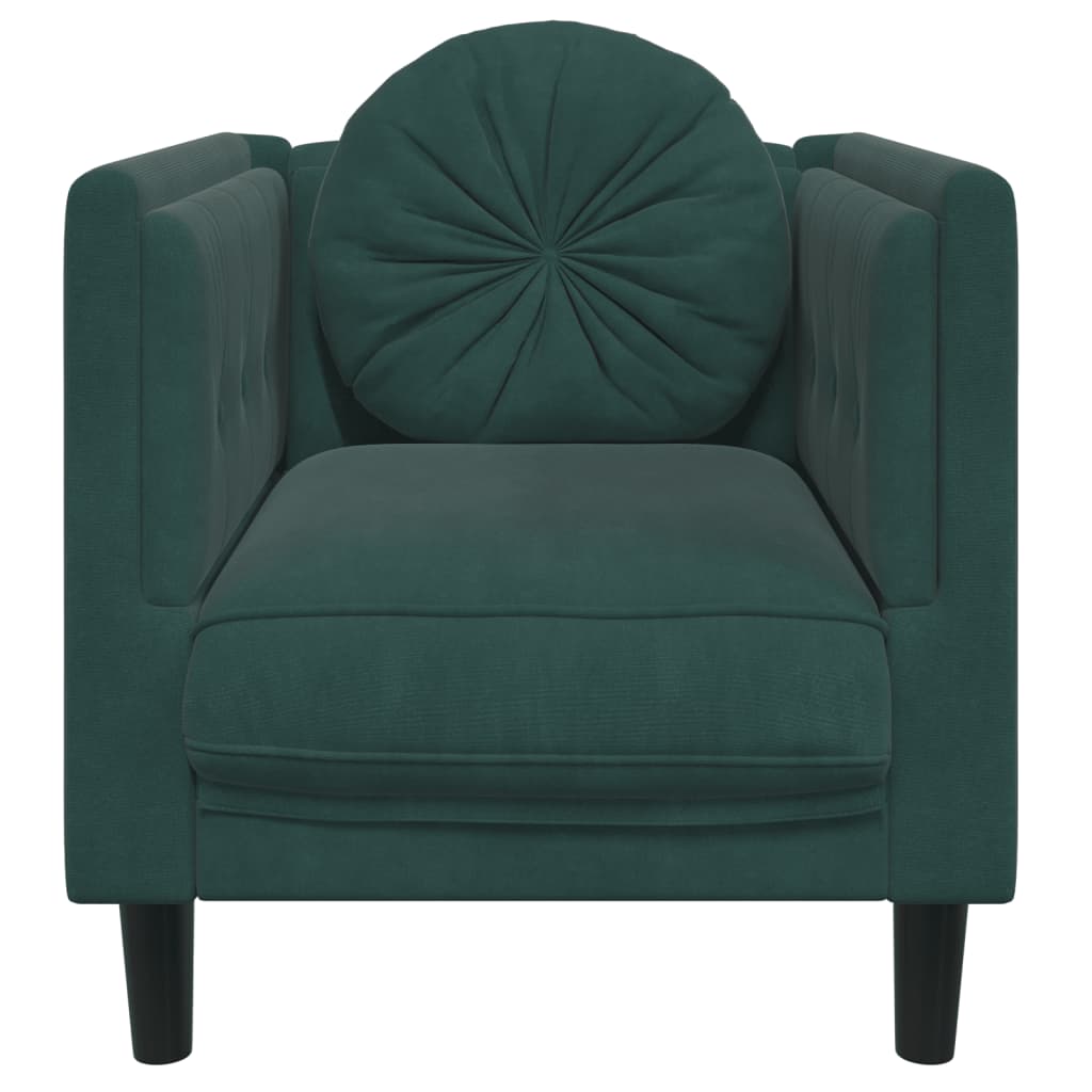 vidaXL atpūtas krēsls ar spilvenu, tumši zaļš samts