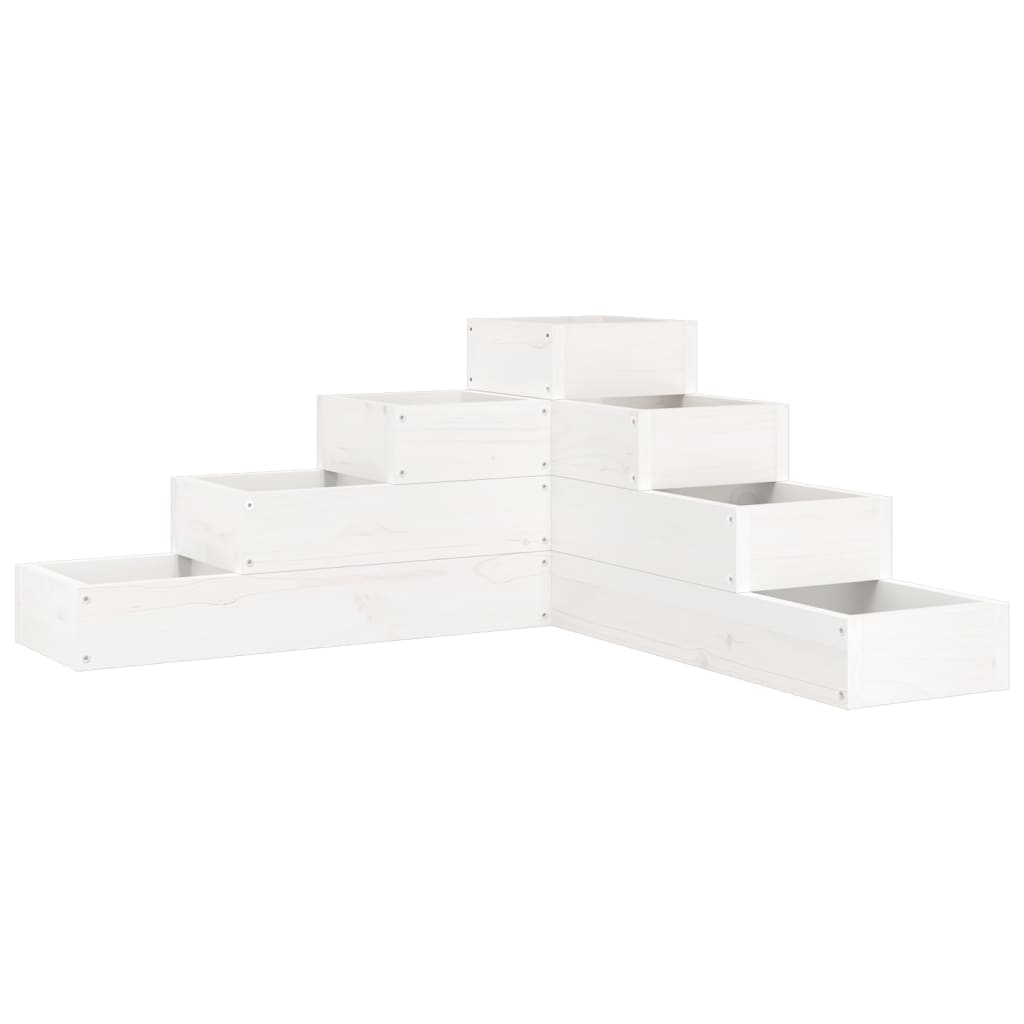 vidaXL dārza puķu kaste, 4 līmeņi, 80,5x79x36 cm, balta, priedes koks