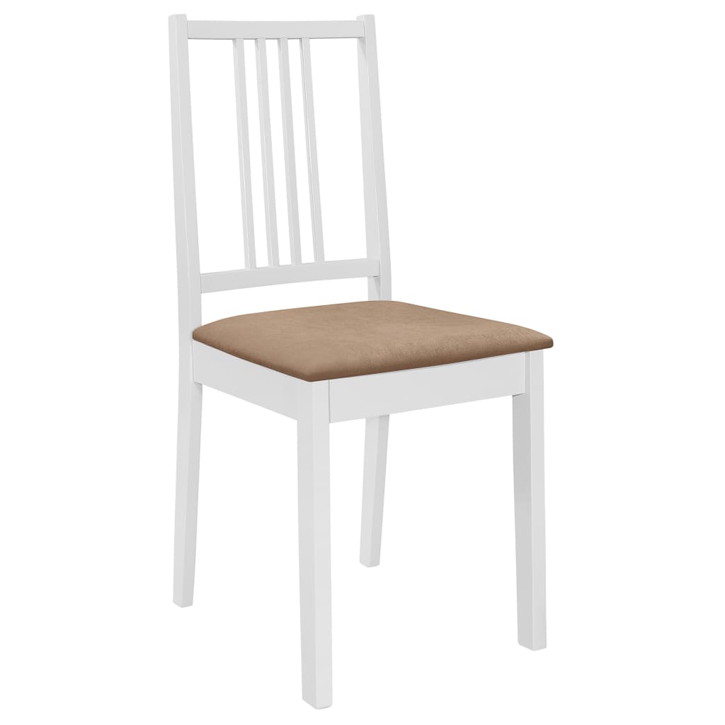 vidaXL virtuves krēsli ar matračiem, 4 gab., balts masīvkoks