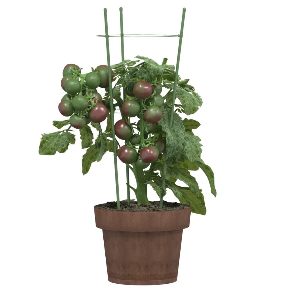 vidaXL dārza augu mietiņi ar 3 gredzeniem, 5 gb., zaļi, 45 cm, tērauds