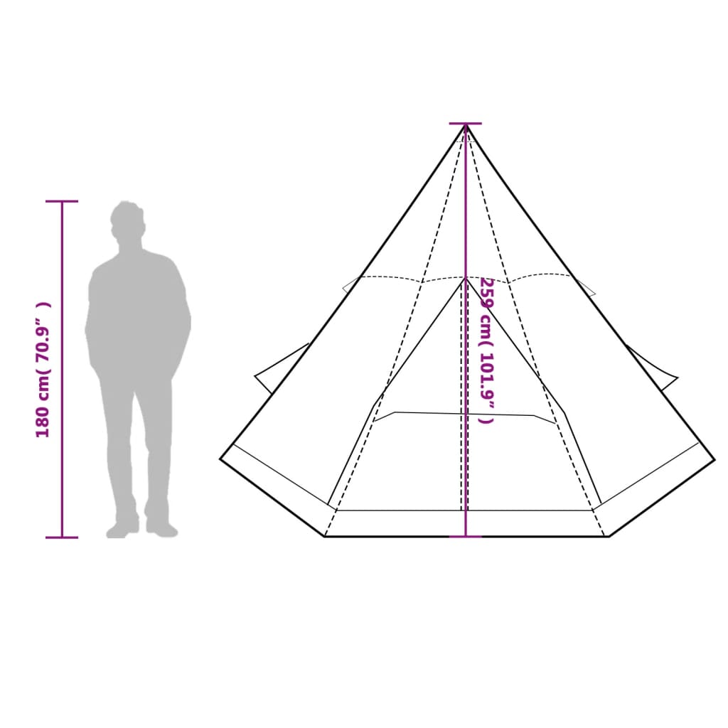 vidaXL kempinga telts, tipi, 4 personām, zaļa, ūdensnecaurlaidīga