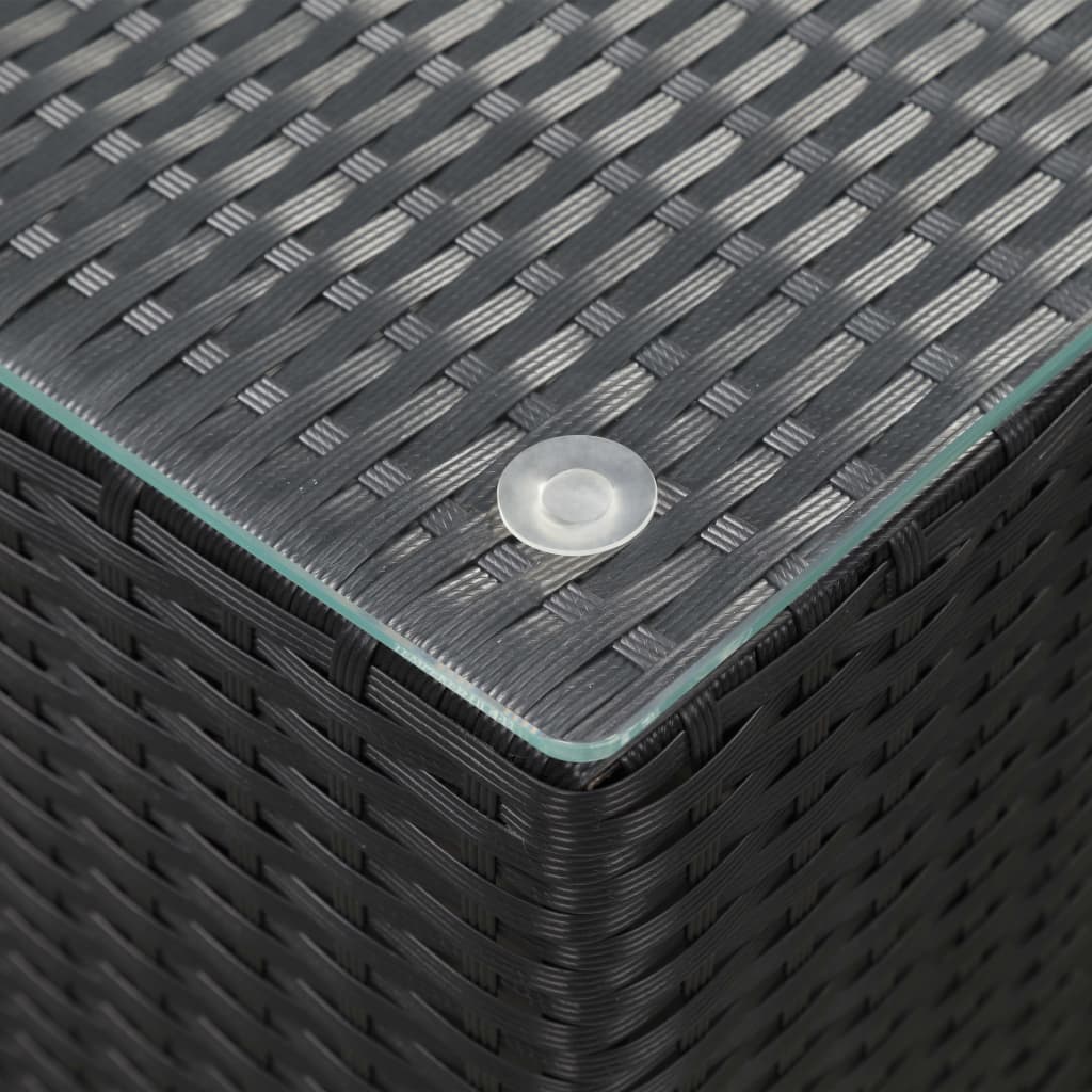 vidaXL galdiņš ar stikla virsmu, melns, 35x35x52 cm, PE rotangpalma