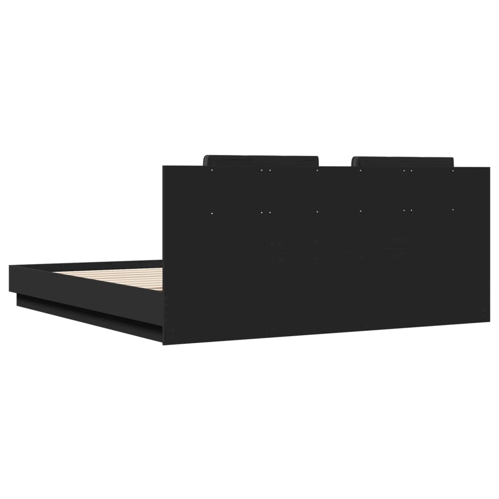 vidaXL gultas rāmis ar galvgali un LED, melns, 200x200 cm