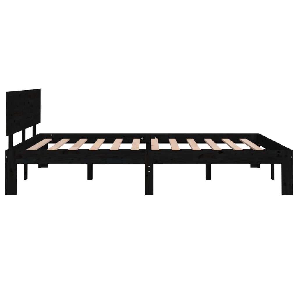 vidaXL gultas rāmis, melns, masīvkoks, 150x200 cm, liels, divvietīgs