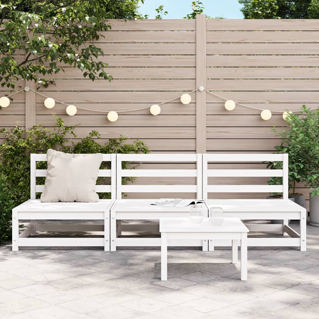 vidaXL dārza dīvāni, 3 gab., balti, 70x70x67 cm, priedes masīvkoks
