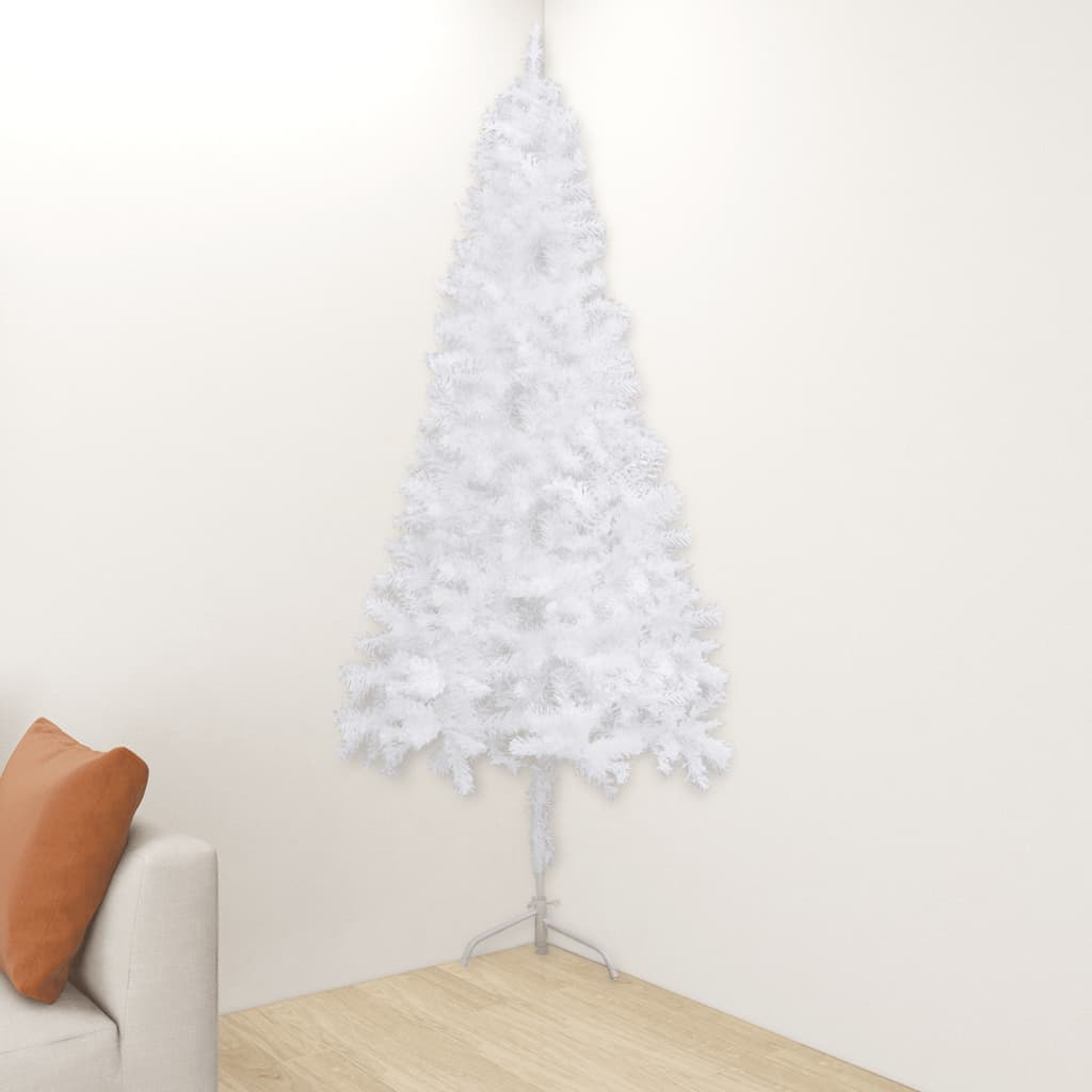 vidaXL mākslīgā Ziemassvētku egle, stūra, balta, 210 cm, PVC