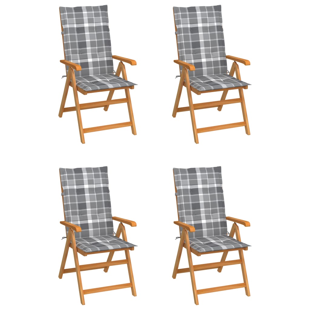 vidaXL dārza krēsli, matrači ar četrstūriem, 4 gab., masīvs tīkkoks