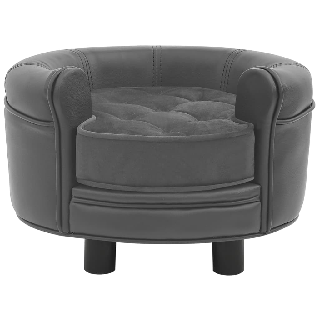 vidaXL suņu dīvāns, pelēks, 48x48x32 cm, plīšs, mākslīgā āda