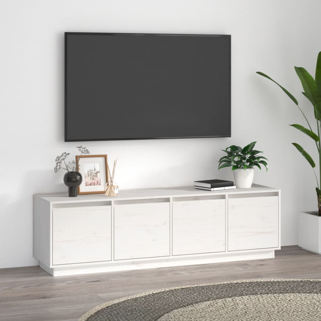 vidaXL TV plaukts, balts, 156x37x45 cm, priedes masīvkoks