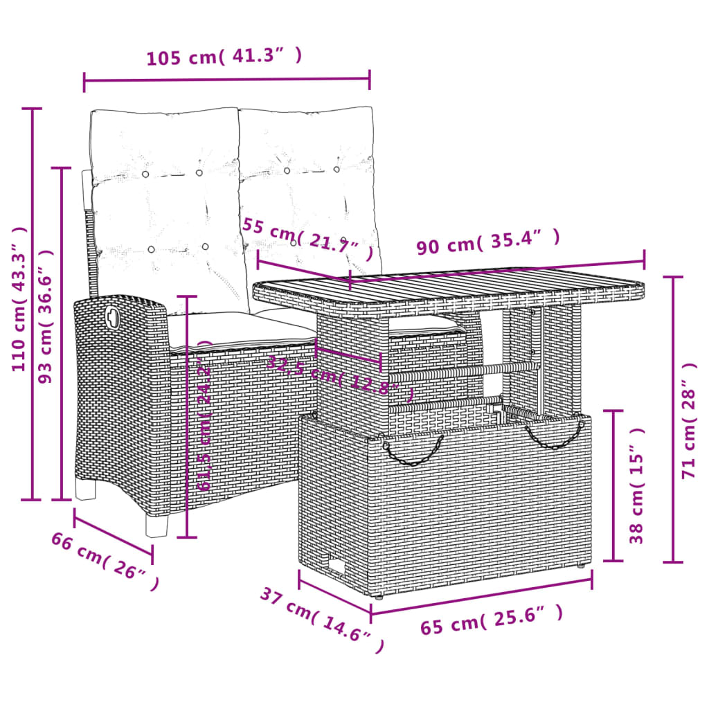 vidaXL 2-daļīgs dārza mēbeļu komplekts, matrači, pelēka PE rotangpalma