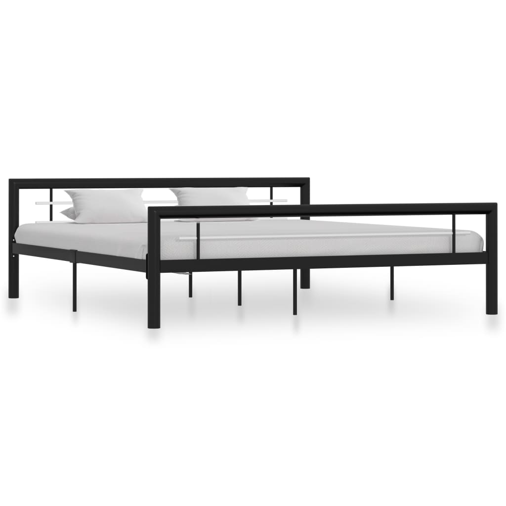 vidaXL gultas rāmis, melns ar baltu, metāls, 180x200 cm