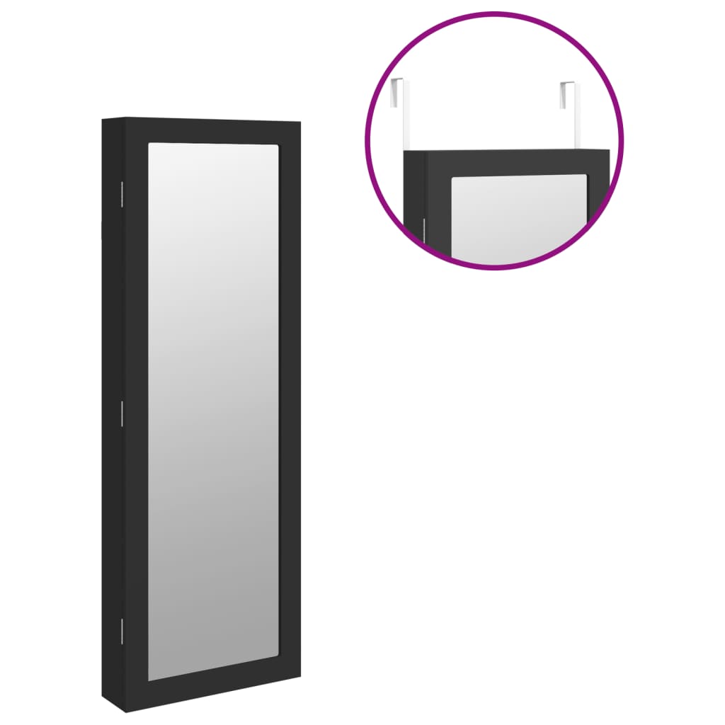 vidaXL sienas rotaslietu skapītis ar spoguli, melns, 37,5x10x106 cm