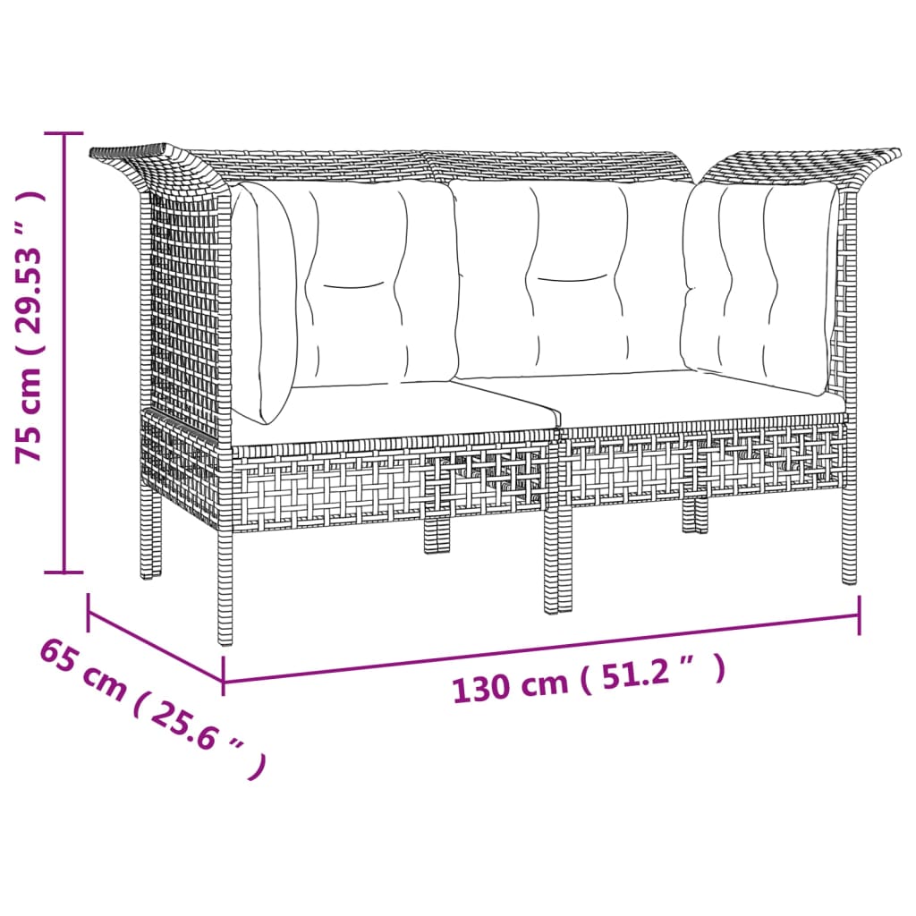 vidaXL dārza stūra dīvāni ar spilveniem, 2 gab., pelēka PE rotangpalma