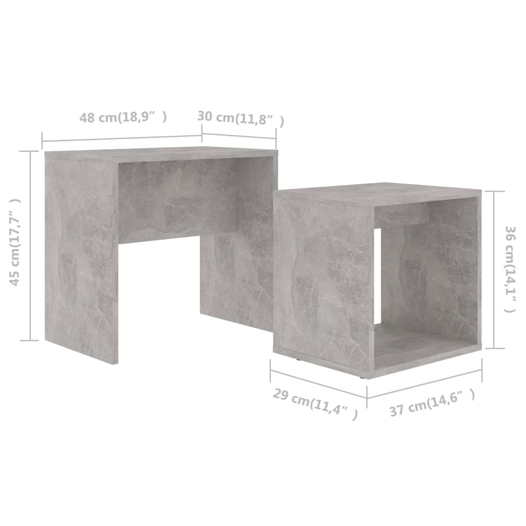 vidaXL kafijas galdiņu komplekts, pelēks, 48x30x45 cm, skaidu plāksne