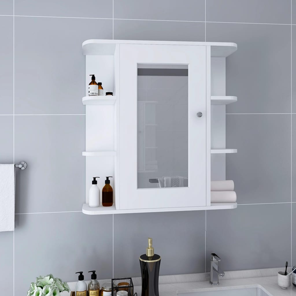 vidaXL vannasistabas skapītis ar spoguli, balts, 66x17x63 cm, MDF