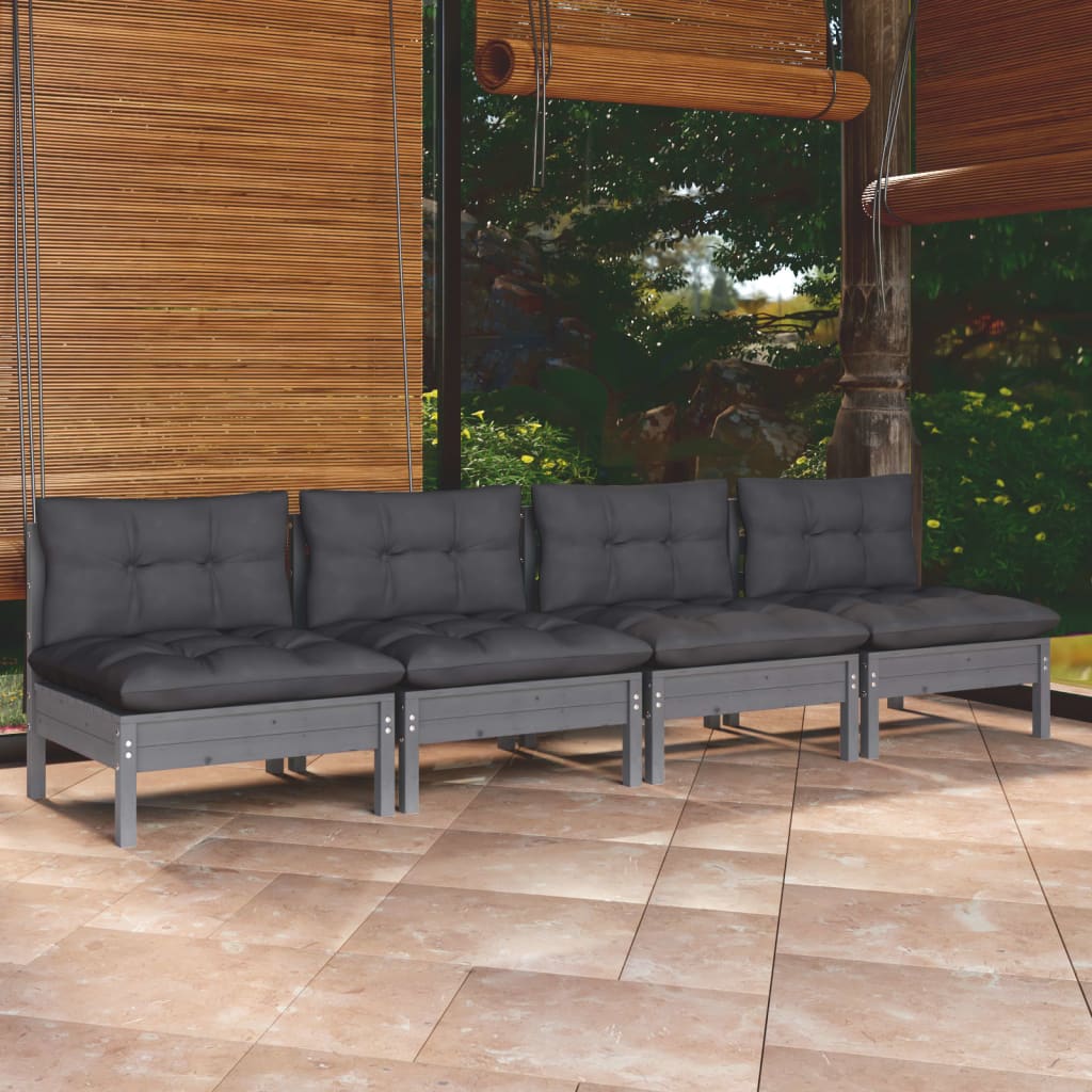 vidaXL 4-vietīgs dārza dīvāns ar antracītpelēkiem spilveniem, priede