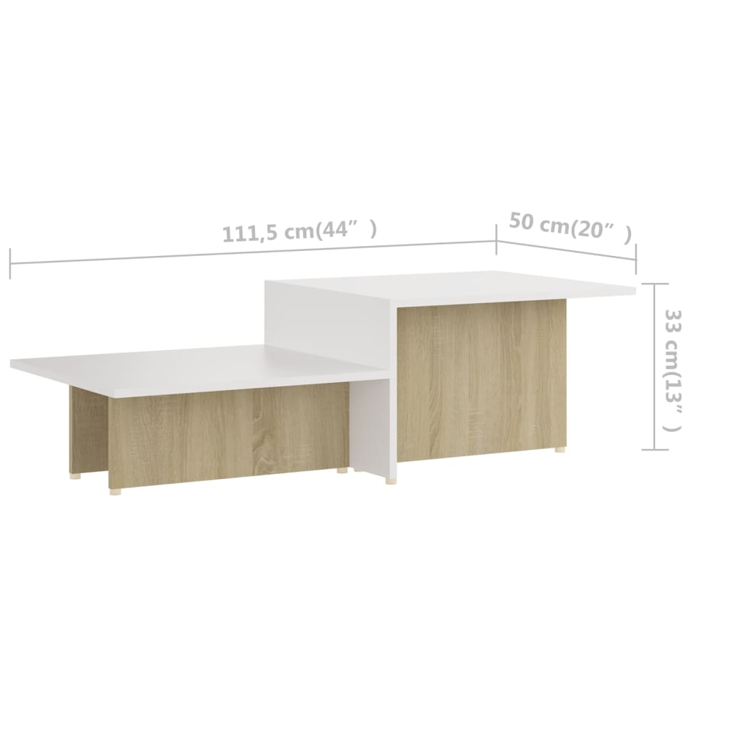 vidaXL kafijas galdiņš, balts, ozola, 111,5x50x33cm, inženierijas koks
