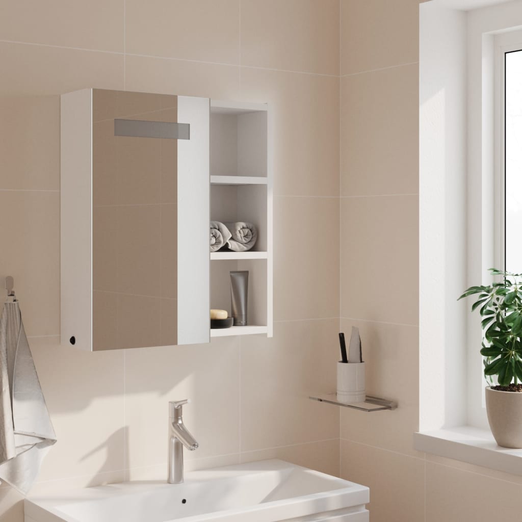 vidaXL vannasistabas spoguļskapītis ar LED, balts, 45x13x52 cm